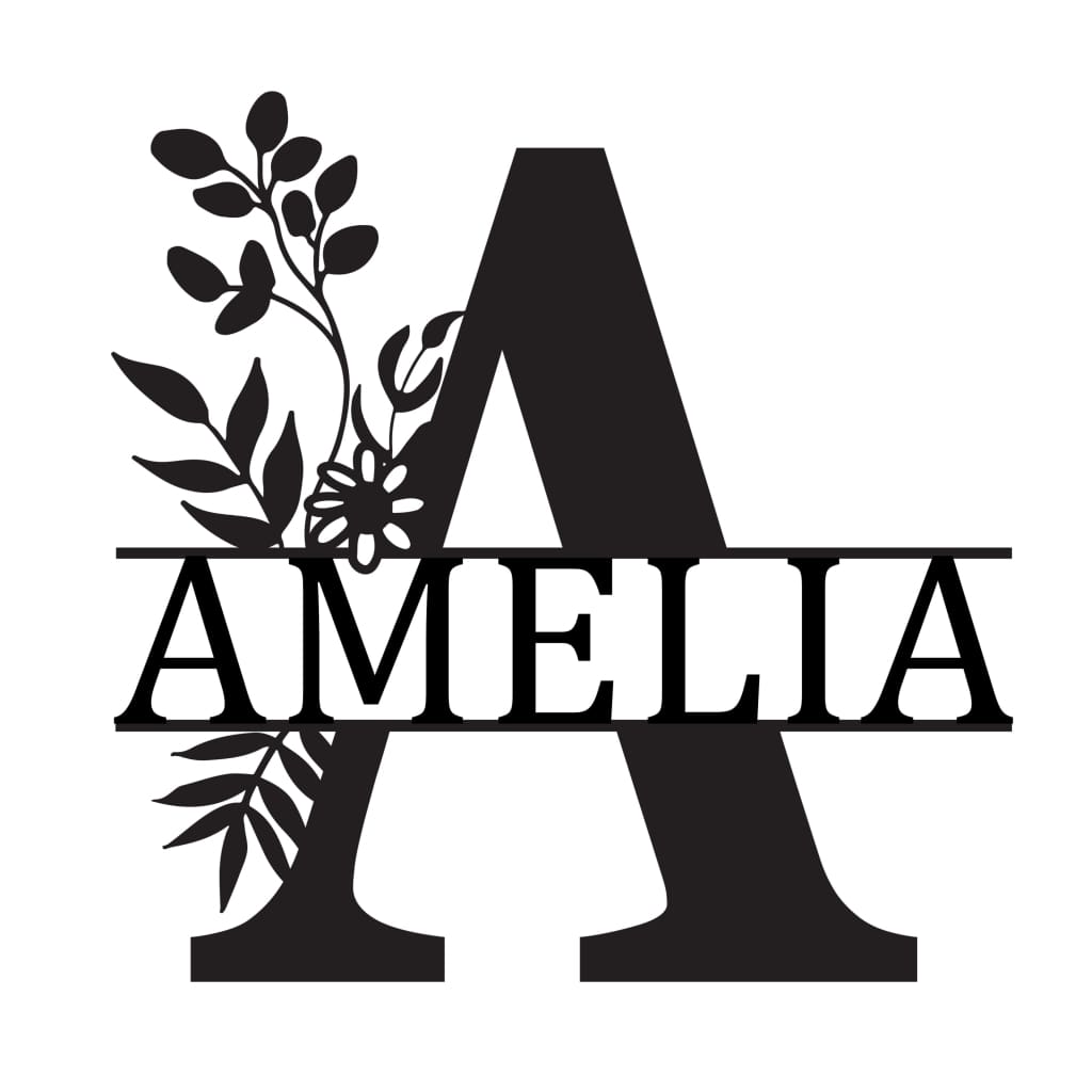 Monogram Letter With Name Floral Wreath Nude (Unpainted) - Laser Cut Name Plaque