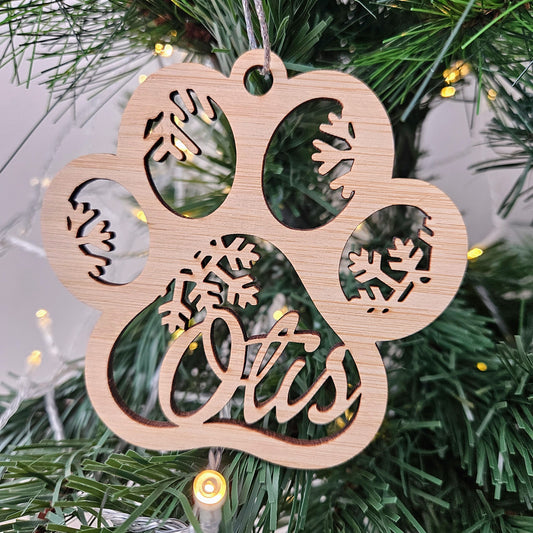 Dog Paw Christmas Bauble Personalised