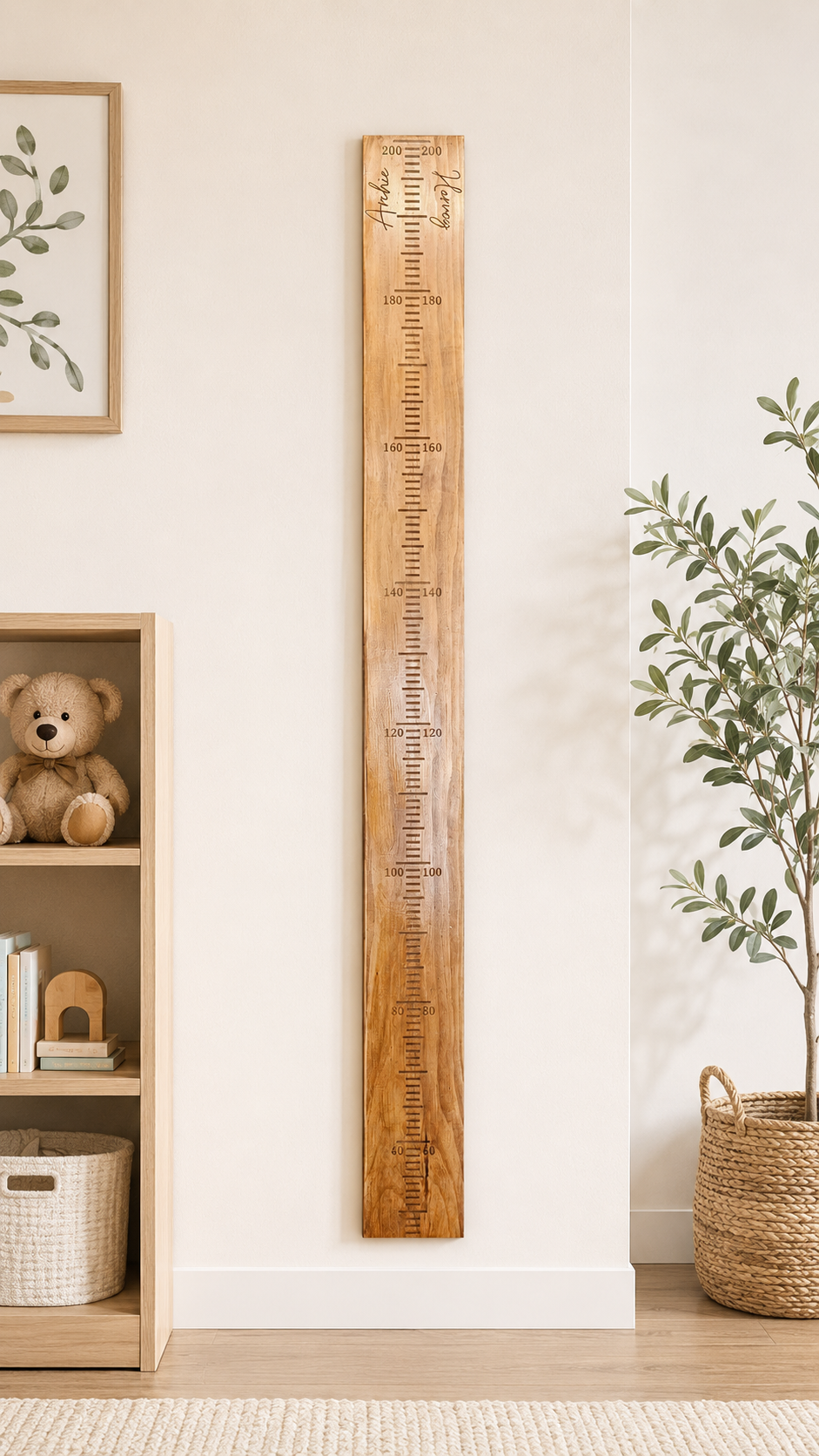Wooden Height Chart - Centred Markings Walnut Stain