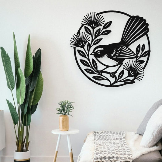 Fantail and Pohutukawa Circle Wall Art