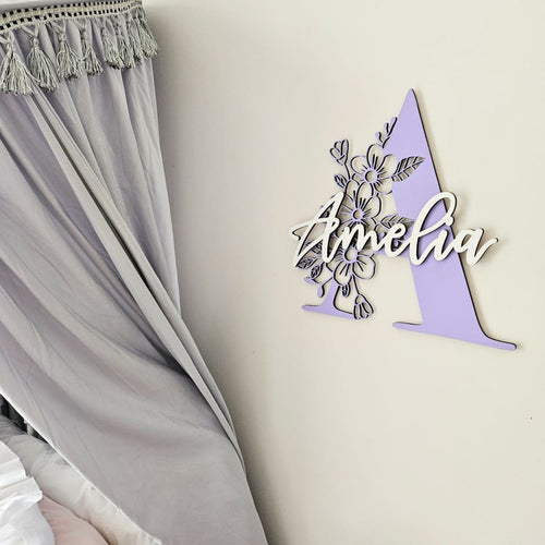 Floral Monogram Two Layer - Laser Cut Name Plaque
