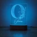 Night Light Floral Letter Personalised Name - Wooden Base - Multi-Coloured - Night Light