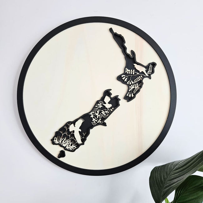 NZ Native Bird Map 3 layer circle - Geometric Animals