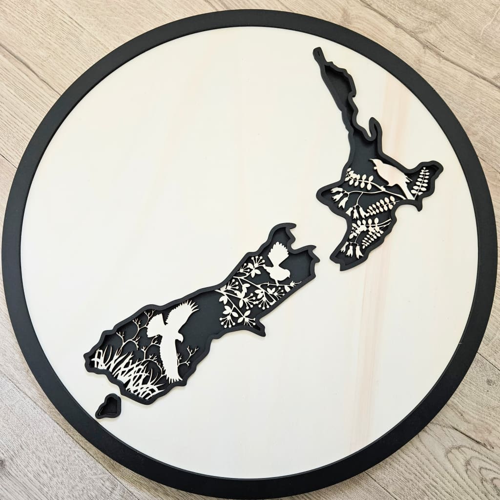 NZ Native Bird Map 3 layer circle - Geometric Animals
