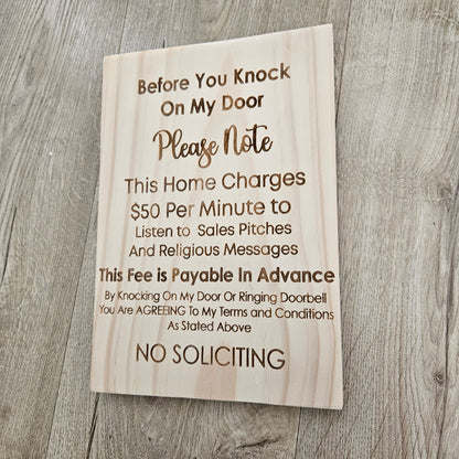 No Soliciting Solid Pine Sign