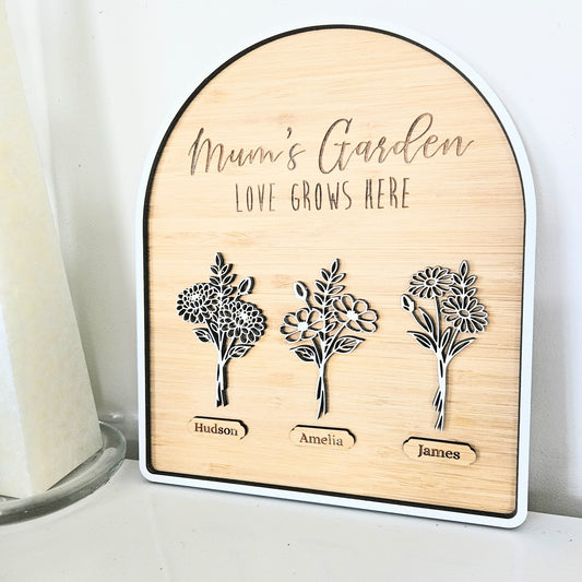 Mums Garden Birth Flower Personalised Plaque