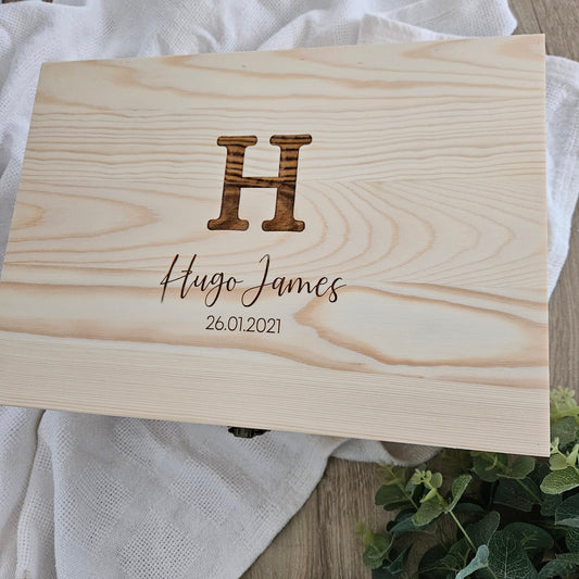 Engraved Pine Keepsake Box Initial and Name