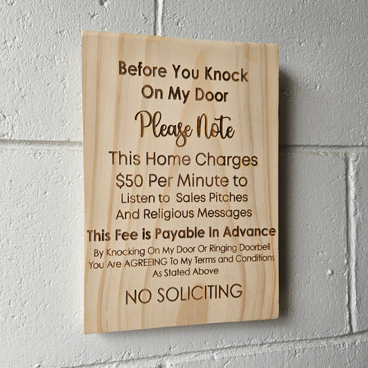 No Soliciting Solid Pine Sign