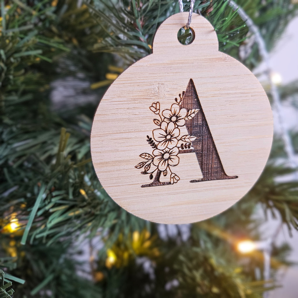 Floral Monogram Bamboo Bauble