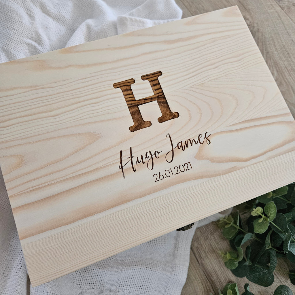 Engraved Pine Keepsake Box Initial and Name