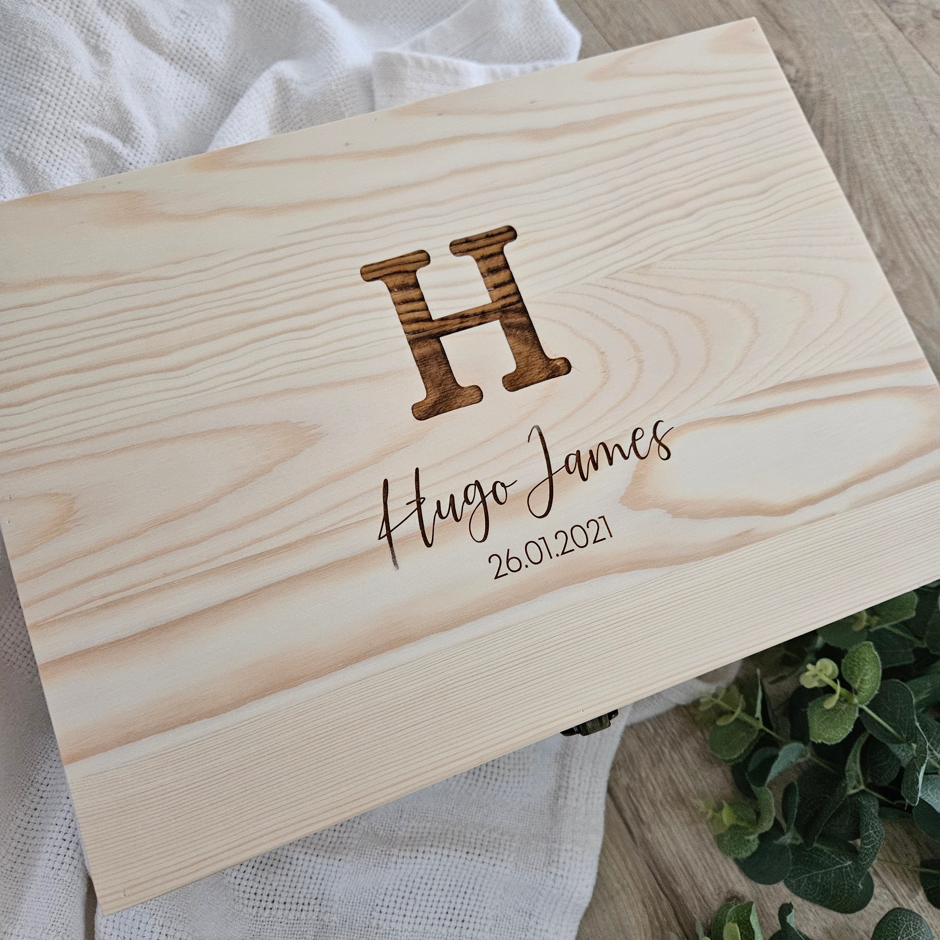 Engraved Pine Keepsake Box Initial and Name