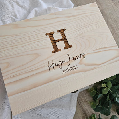 Engraved Pine Keepsake Box Initial and Name (Pre-Order)