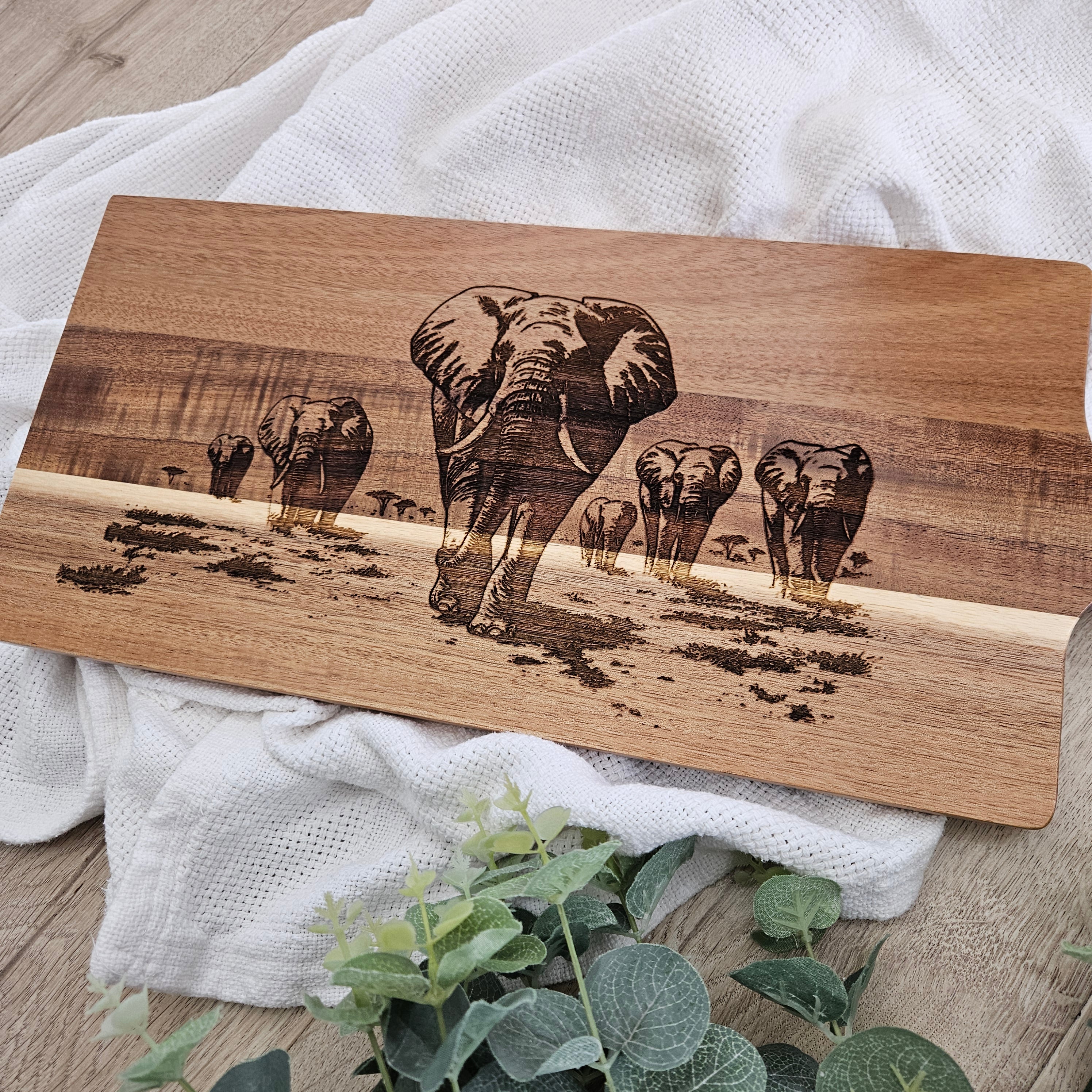 Elephants Engraved Acacia Cheese/ Chopping Board