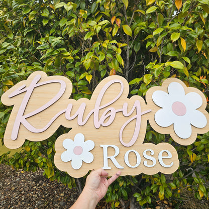 Popped Two names with Flowers Name Plaque