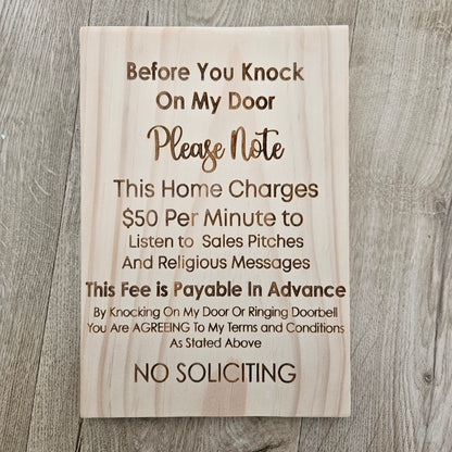 No Soliciting Solid Pine Sign