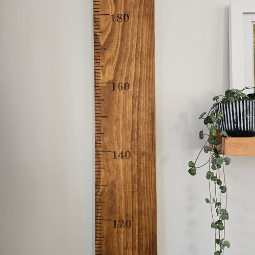 Walnut Stained Pine Wooden Height Chart - Personalised Growth Ruler - Height Chart