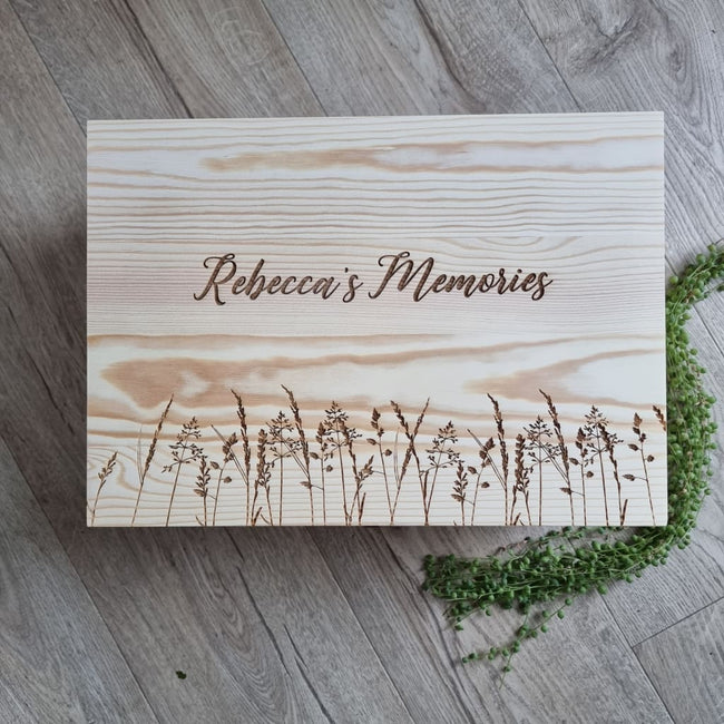 Wildflower Engraved Pine Box - Keepsake Box