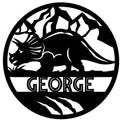 Dinosaur Name Wooden Round - Triceratops / Jaged Backer - Laser Cut Name Plaque