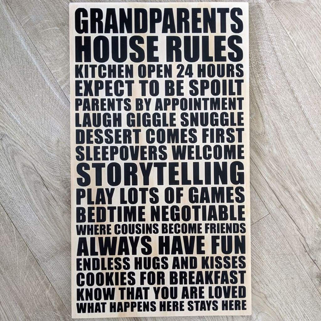 Grandparents House Rules - Plywood Sign