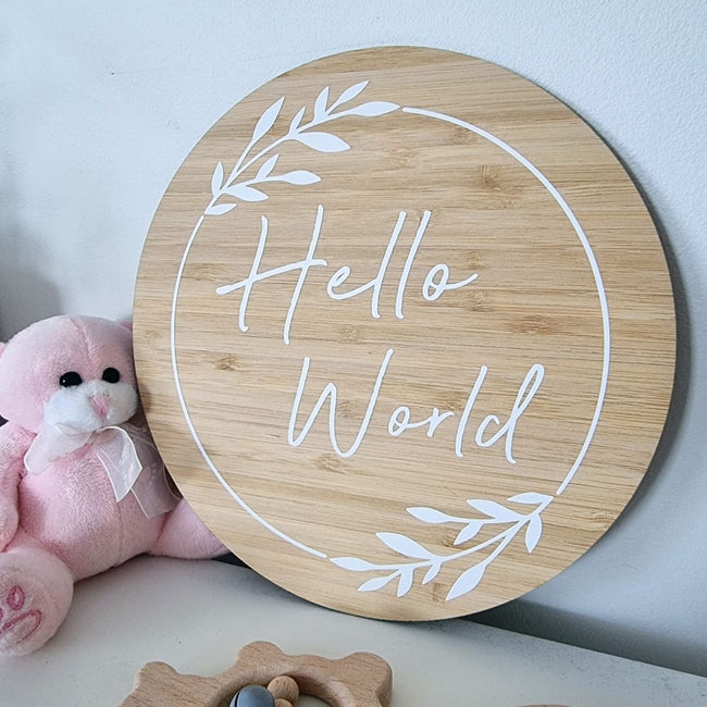 Hello World Bamboo Sign - Baby