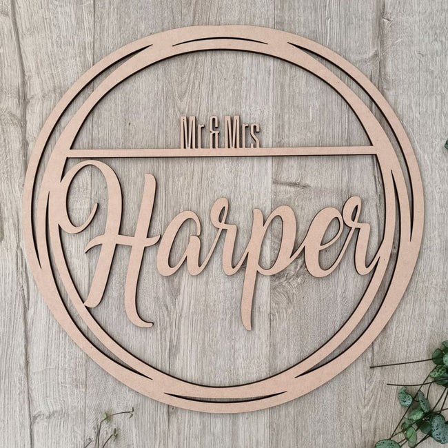 Mr & Mrs In Hoops Wooden Nude - Laser Cut Name Plaque