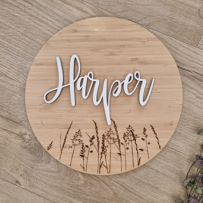 Name On Bamboo Plaque Wildflower - Laser Cut Name Plaque