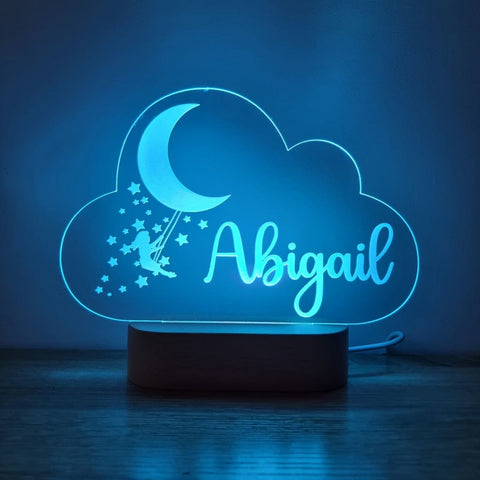 Night Light Girl Moon Swing Personalised Cloud Shape