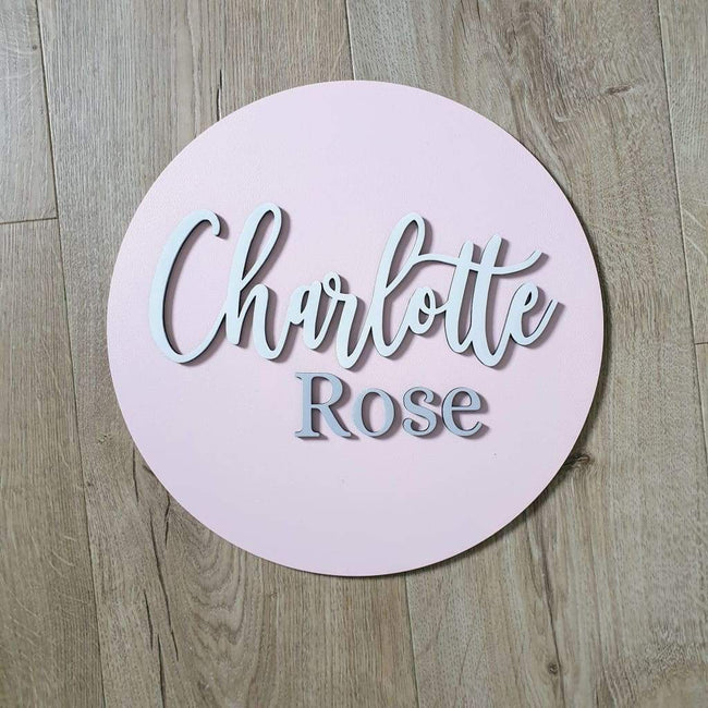 Two Names On Circle Plaque - pink white and grey